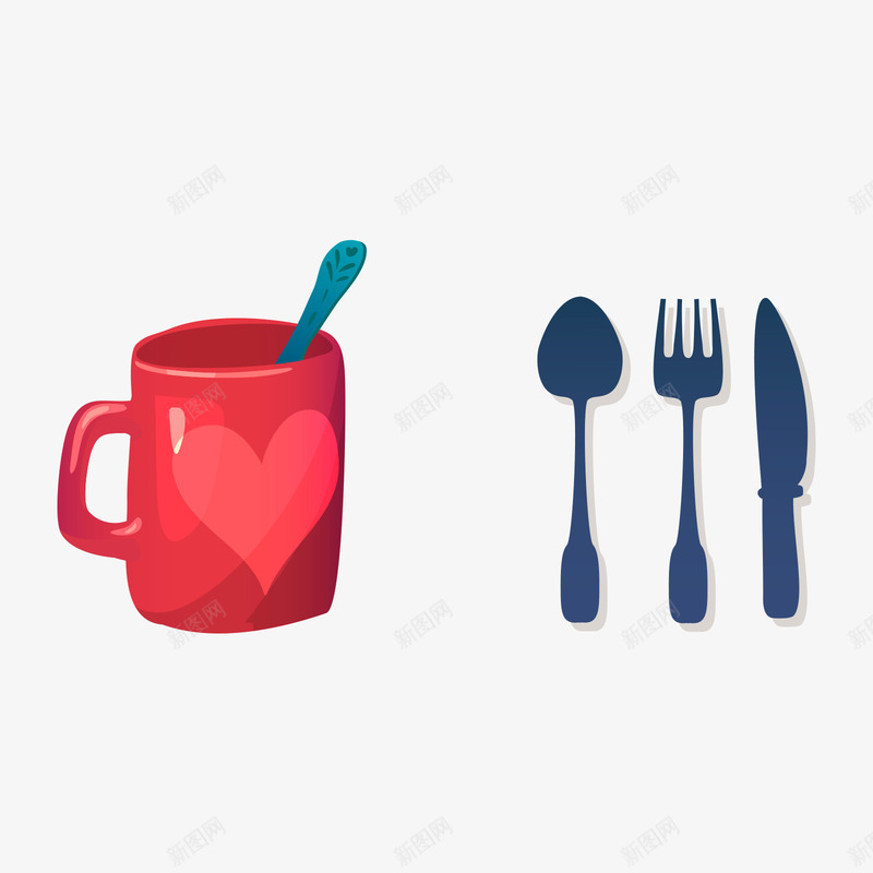 水杯刀和叉生活用品png免抠素材_新图网 https://ixintu.com 勺子 叉子 扁平 水杯 道具