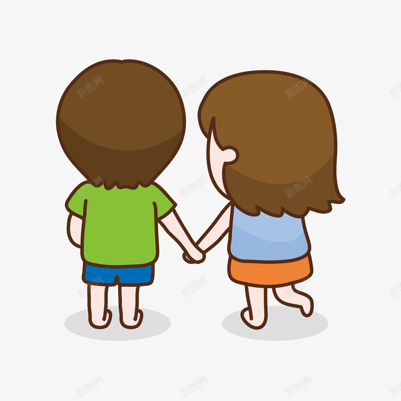牵手矢量图ai免抠素材_新图网 https://ixintu.com 儿童 儿童节 卡通 可爱 夏天 女孩 姿势 孩子 幼儿 手绘 沙滩 海 海边 牵手 男孩 矢量图