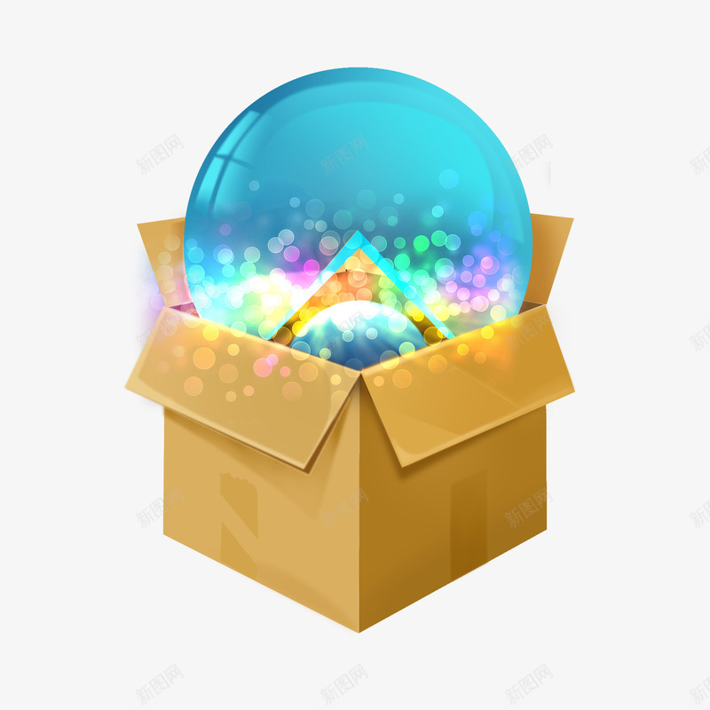 装着水晶球的纸箱子psd免抠素材_新图网 https://ixintu.com 包装 发光 水晶球 纸箱子