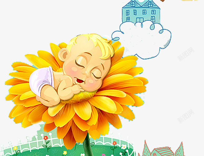 卡通婴儿插画png免抠素材_新图网 https://ixintu.com 婴儿 孕婴 孕婴店 孕婴用品 孕婴用品海报 孕婴童 母婴用品 花朵 草地