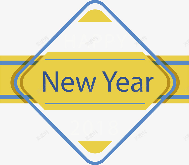 蓝色线框新年标签png免抠素材_新图网 https://ixintu.com happyNewYear 新年快乐 新年标签 矢量png 菱形标签 蓝色边框