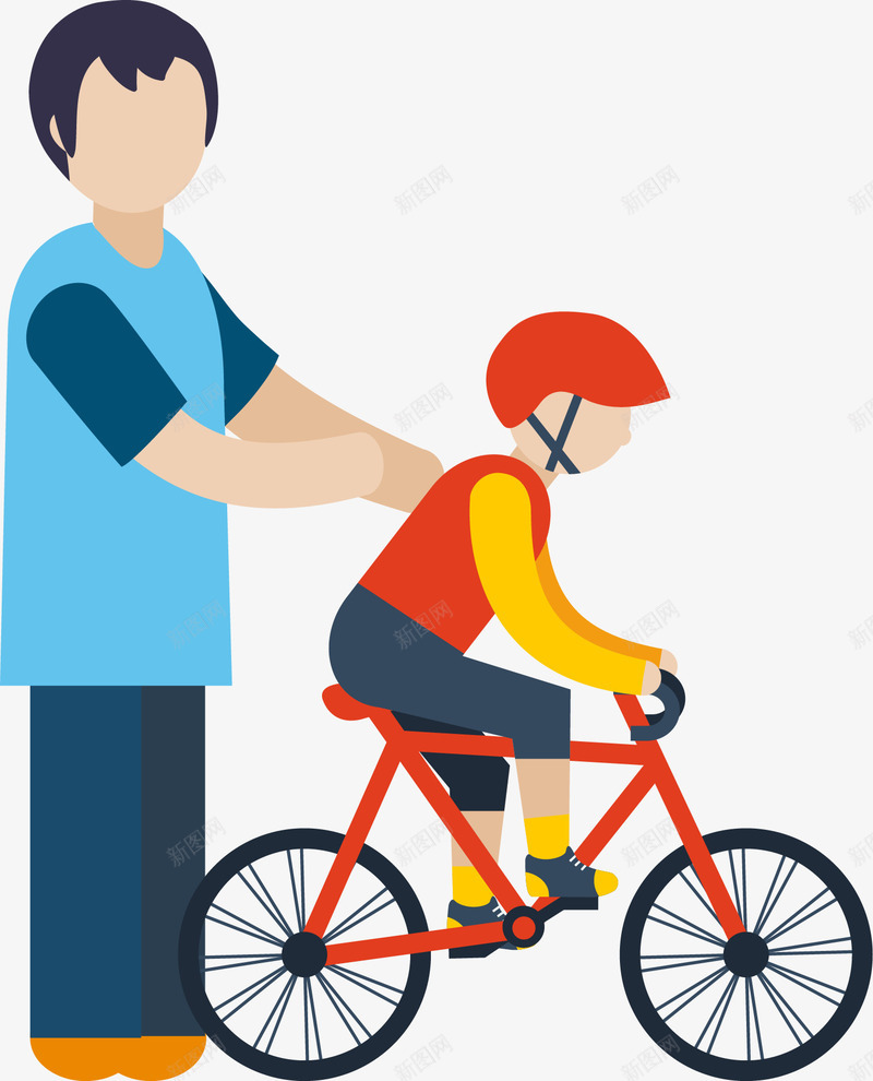 父亲教小孩骑车png免抠素材_新图网 https://ixintu.com 卡通人物 小孩骑车 扁平化 父亲 生活 矢量图案