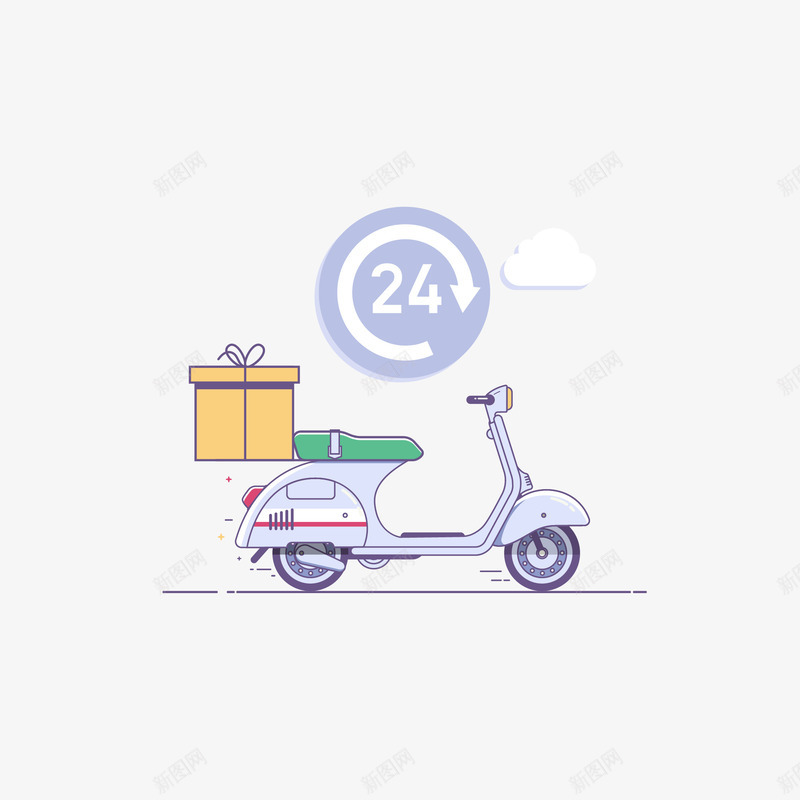 卡通小清新24小时的快递摩托车矢量图eps免抠素材_新图网 https://ixintu.com 24小时 24小时快递 快递 快递24 摩托车 摩托车PNG 矢量图