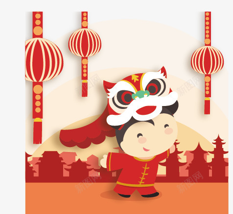 手绘卡通舞狮矢量图ai免抠素材_新图网 https://ixintu.com 卡通 喜庆 手绘 红色 舞狮 过年 矢量图