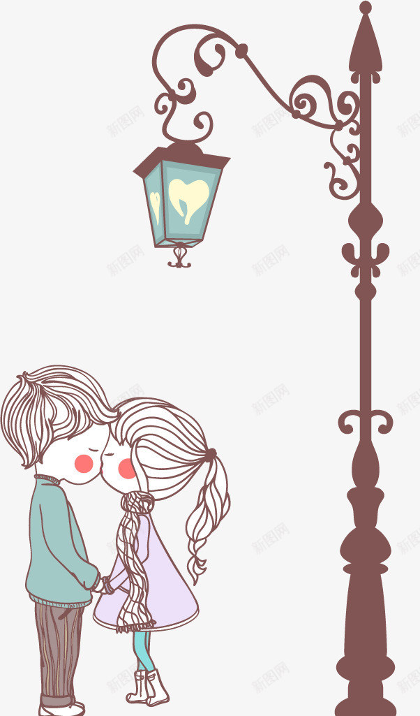 可爱情侣插画png免抠素材_新图网 https://ixintu.com 可爱 情侣 插画 水彩路灯 爱情 线稿 路灯