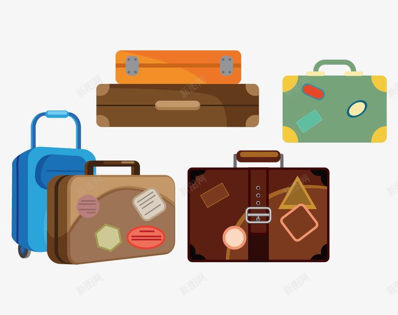 手绘卡通各种旅行箱矢量图ai免抠素材_新图网 https://ixintu.com 卡通 手绘 旅行箱 矢量行李箱 行李箱 矢量图