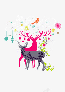 彩绘圣诞节装饰麋鹿矢量图素材