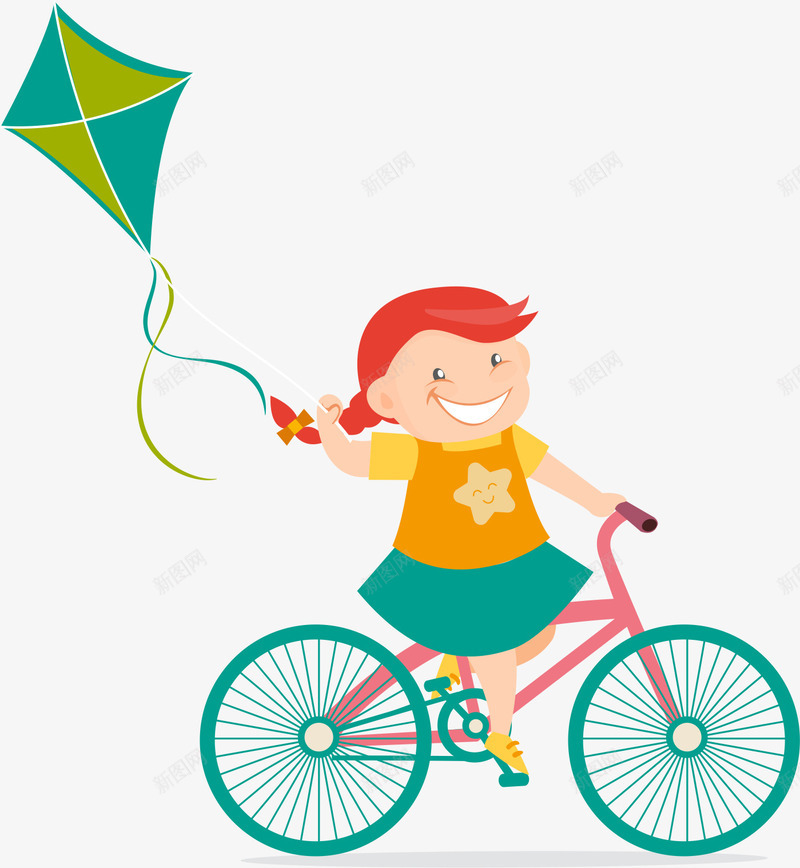 卡通放风筝的小孩矢量图ai免抠素材_新图网 https://ixintu.com 卡通 小孩 自行车 风筝 矢量图
