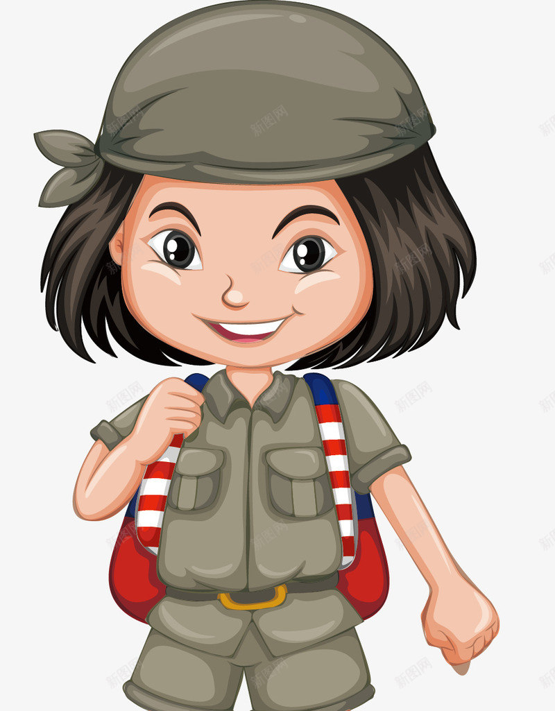 卡通人物png免抠素材_新图网 https://ixintu.com 短头发小女孩 背着书包的小孩 踩着木头的小孩