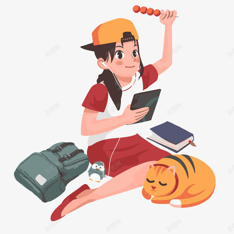 卡通人物学生学习案矢量图ai免抠素材_新图网 https://ixintu.com 卡通 学习 学生 开学 开学季 开学日 开心 手绘 纹路 线条 装饰 质感 矢量图
