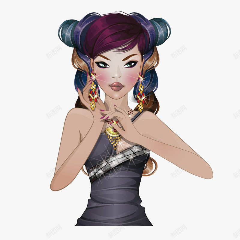 潮流发型女矢量图ai免抠素材_新图网 https://ixintu.com 化妆 发型 服装 矢量图