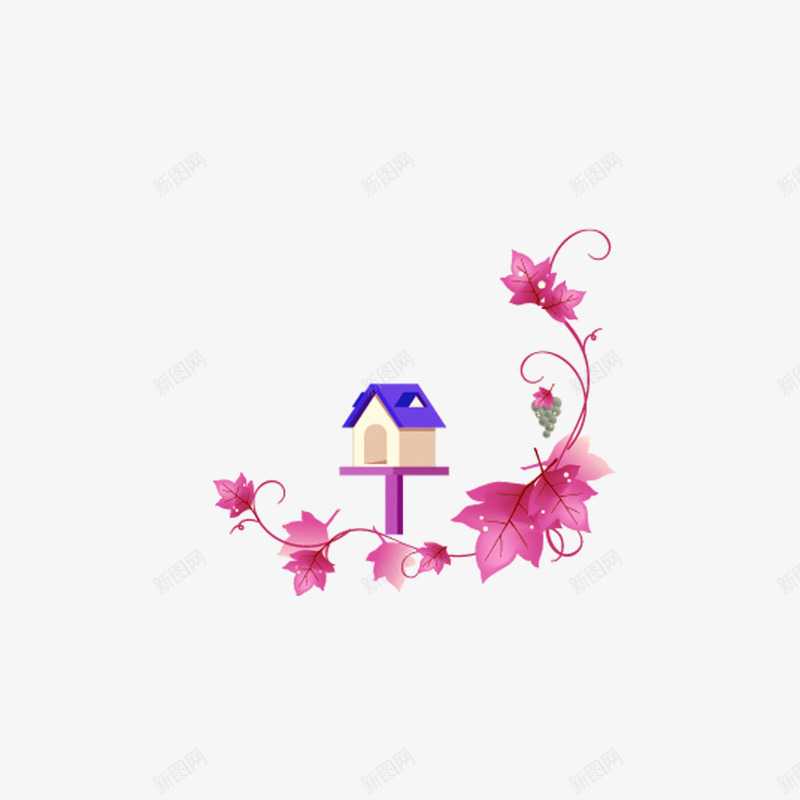 卡通鸟巢png免抠素材_新图网 https://ixintu.com 紫色 葡萄叶 鸟巢