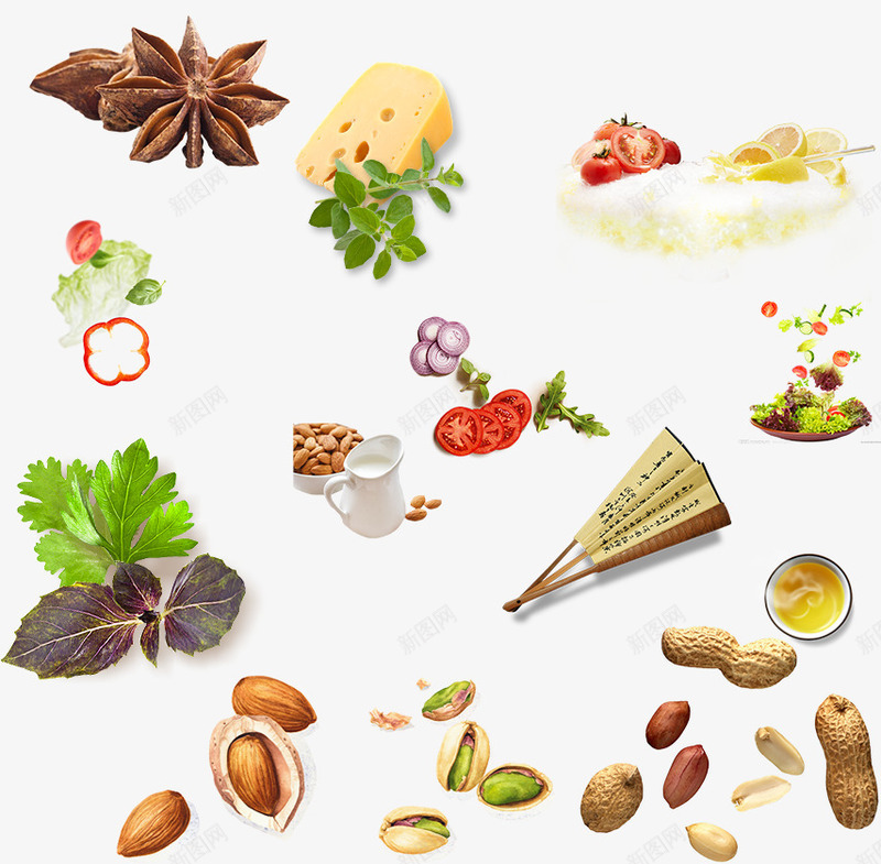 生活的食物png免抠素材_新图网 https://ixintu.com 切片蔬菜 开心果 扇子 蔬菜 谷类