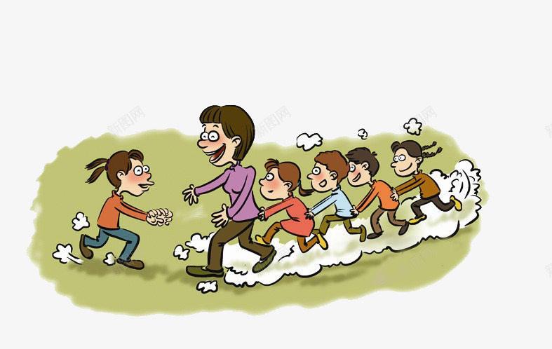 卡通老师和小孩玩游戏png免抠素材_新图网 https://ixintu.com 幼儿园 抓人 游戏 童年