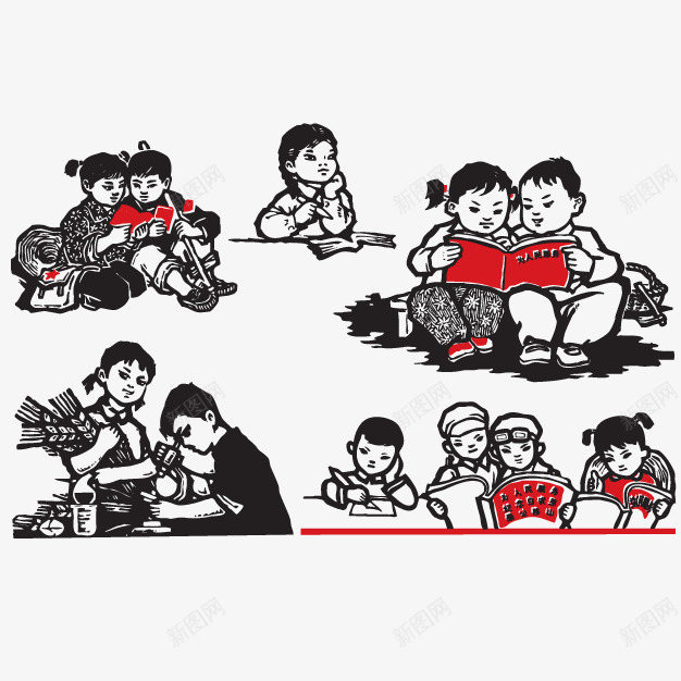 红色革命矢量图ai免抠素材_新图网 https://ixintu.com 小孩子 红色革命 读书 矢量图