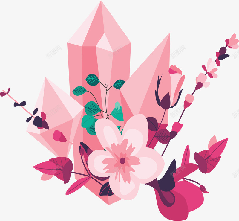 粉红色美丽花丛水晶矢量图ai免抠素材_新图网 https://ixintu.com 夏天 小清新 矢量png 粉色水晶 粉色花丛 花丛 矢量图