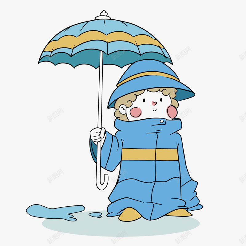 下雨的小孩矢量图ai免抠素材_新图网 https://ixintu.com 儿童插画 卡通 蓝色 雨衣 矢量图