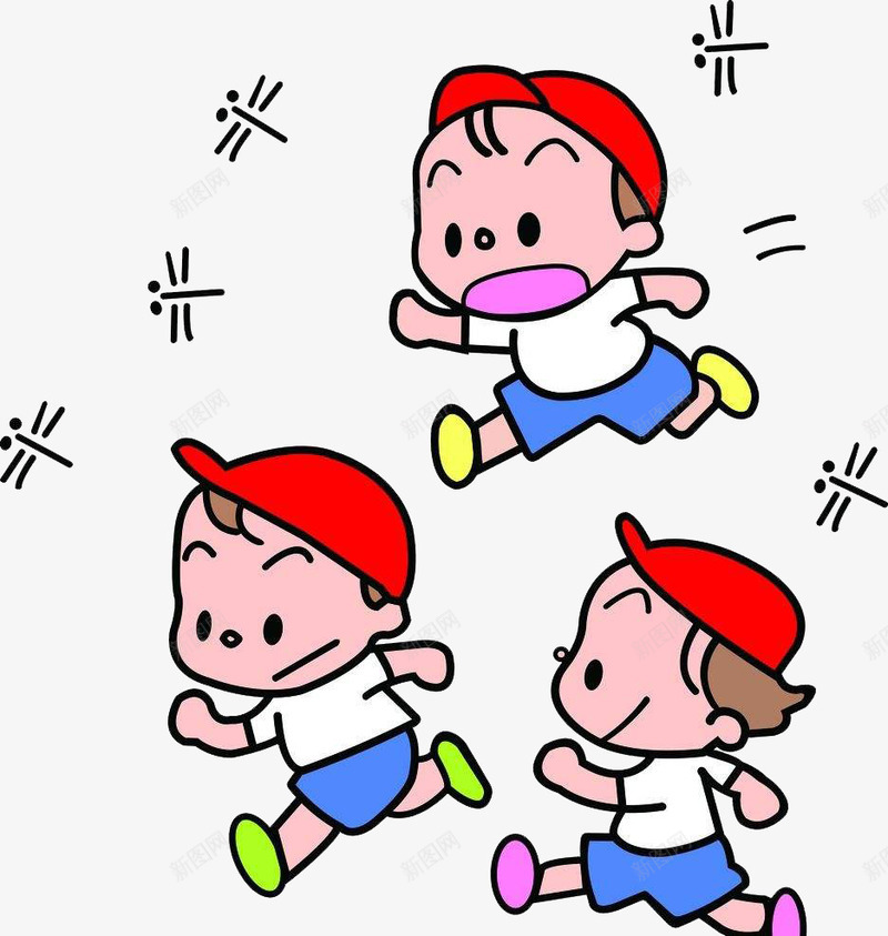 追着蜻蜓跑的小孩png免抠素材_新图网 https://ixintu.com 卡通手绘 昆虫 装饰 跑的人