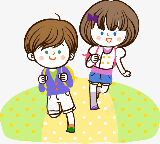 背书包奔跑的可爱男孩女孩png免抠素材_新图网 https://ixintu.com 卡通 可爱 奔跑 小孩背书包 男孩女孩 背书包