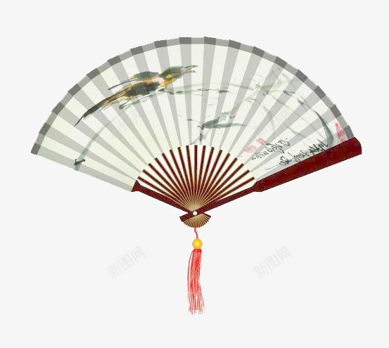有质感的水墨画纸扇png免抠素材_新图网 https://ixintu.com 元素 内涵 文化 纸扇 质感