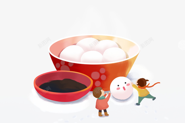 可爱卡通插图汤圆插画png免抠素材_新图网 https://ixintu.com 元宵 元宵节插图 卡通插图 可爱 小孩子 汤圆插画
