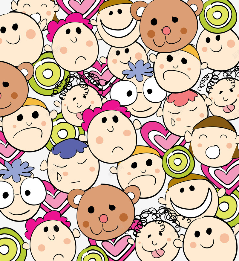 小孩脸图案矢量图ai免抠素材_新图网 https://ixintu.com 图案设计素材 家纺家饰 日系小清新 矢量图