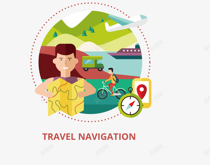 卡通生活百科png免抠素材_新图网 https://ixintu.com 创意 卡通素材 旅游出行 环球旅行 生活百科 骑行