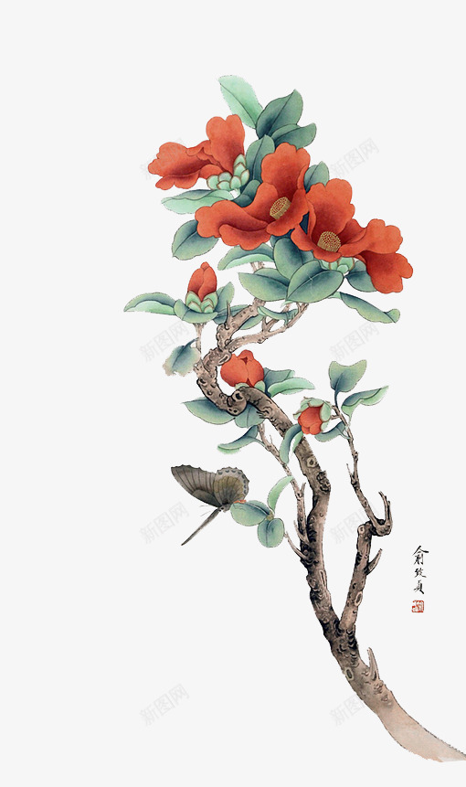 红色花枝花朵彩绘png免抠素材_新图网 https://ixintu.com 图片 彩绘 红色 花朵 花枝