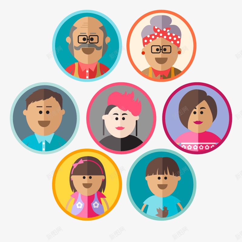 卡通半人像png免抠素材_新图网 https://ixintu.com 妇女 小孩 男士 老人
