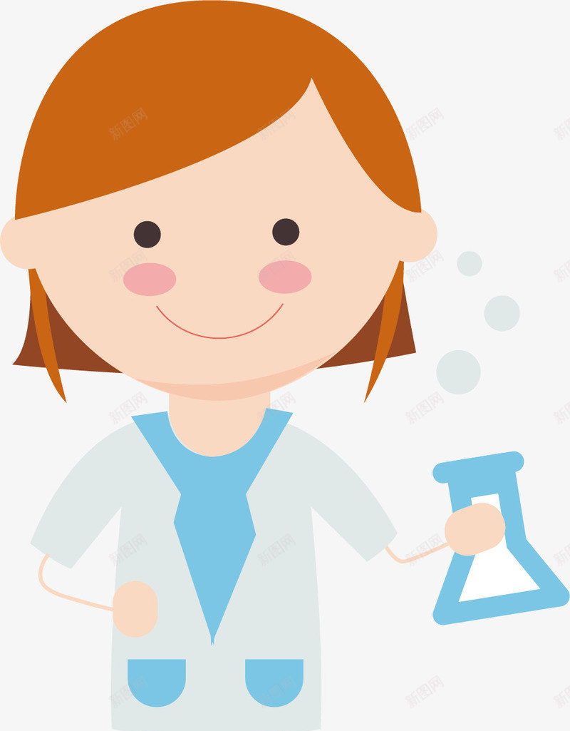 化学实验室矢量图ai免抠素材_新图网 https://ixintu.com 化学反应 化学量瓶 女孩 实验 微笑 白大褂 试剂 矢量图