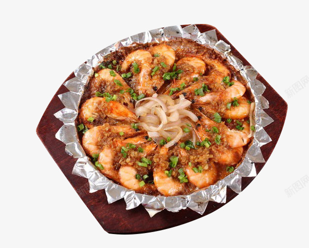 铁板飘香虾png免抠素材_新图网 https://ixintu.com 产品实物 海鲜 美味 美食 葱 虾 铁板菜