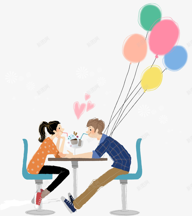 手绘甜蜜卡通插画喝饮料的情侣png免抠素材_新图网 https://ixintu.com 卡通 喝饮料 情侣 手绘 插画 爱情插图 甜蜜