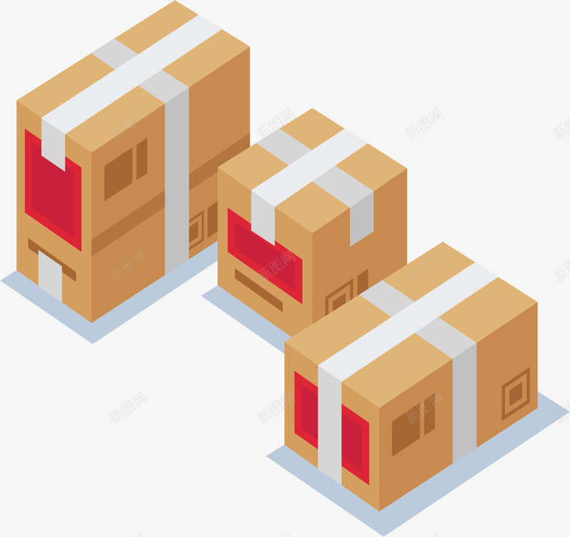 包装好的三个纸箱png免抠素材_新图网 https://ixintu.com 三个纸箱 包好的纸箱 包装箱 快递箱 矢量png 纸箱