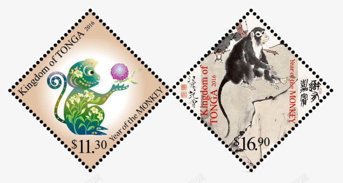 猴年邮票png免抠素材_新图网 https://ixintu.com 可爱 复古 猴子 纪念 菱形邮票 邮票 邮票边