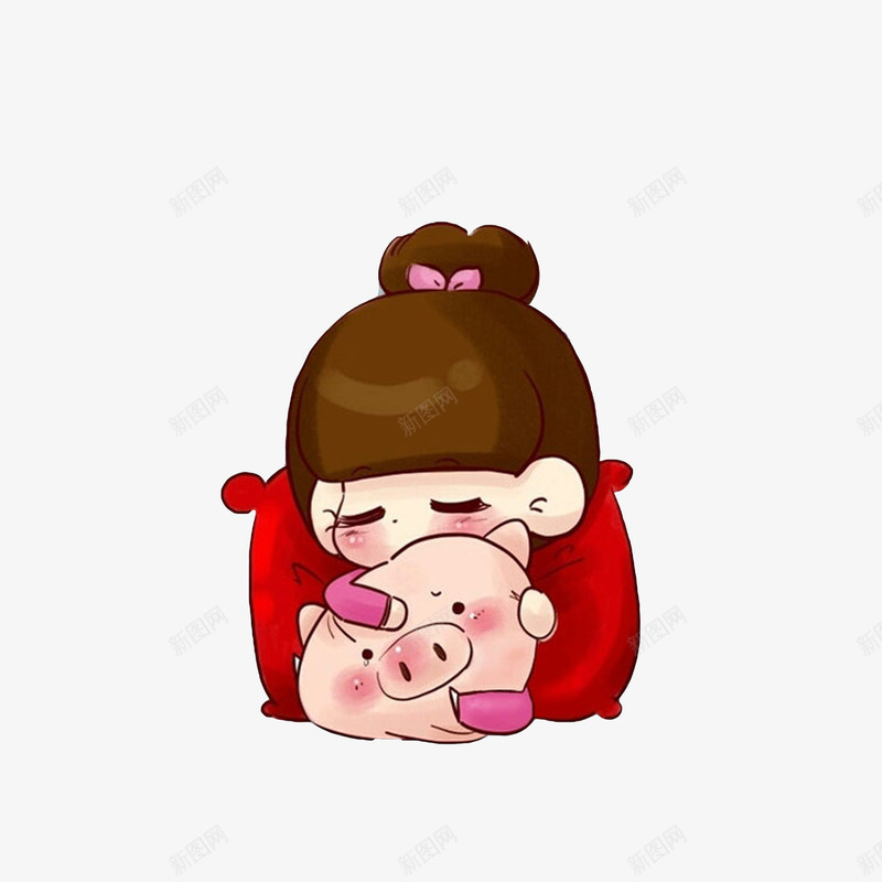 抱着猪抱枕蜷缩睡觉的女孩png免抠素材_新图网 https://ixintu.com 卡通 熟睡少女 猪抱枕 睡觉的女孩 红色靠枕 蜷缩的人 蜷缩身体