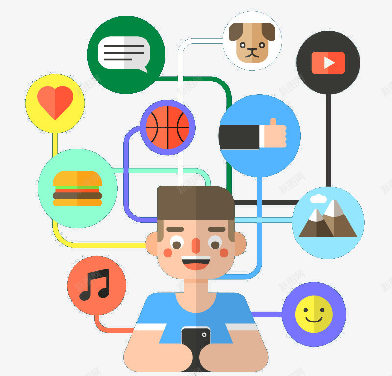 网络社交生活插画png免抠素材_新图网 https://ixintu.com 插画 生活 社交 网络