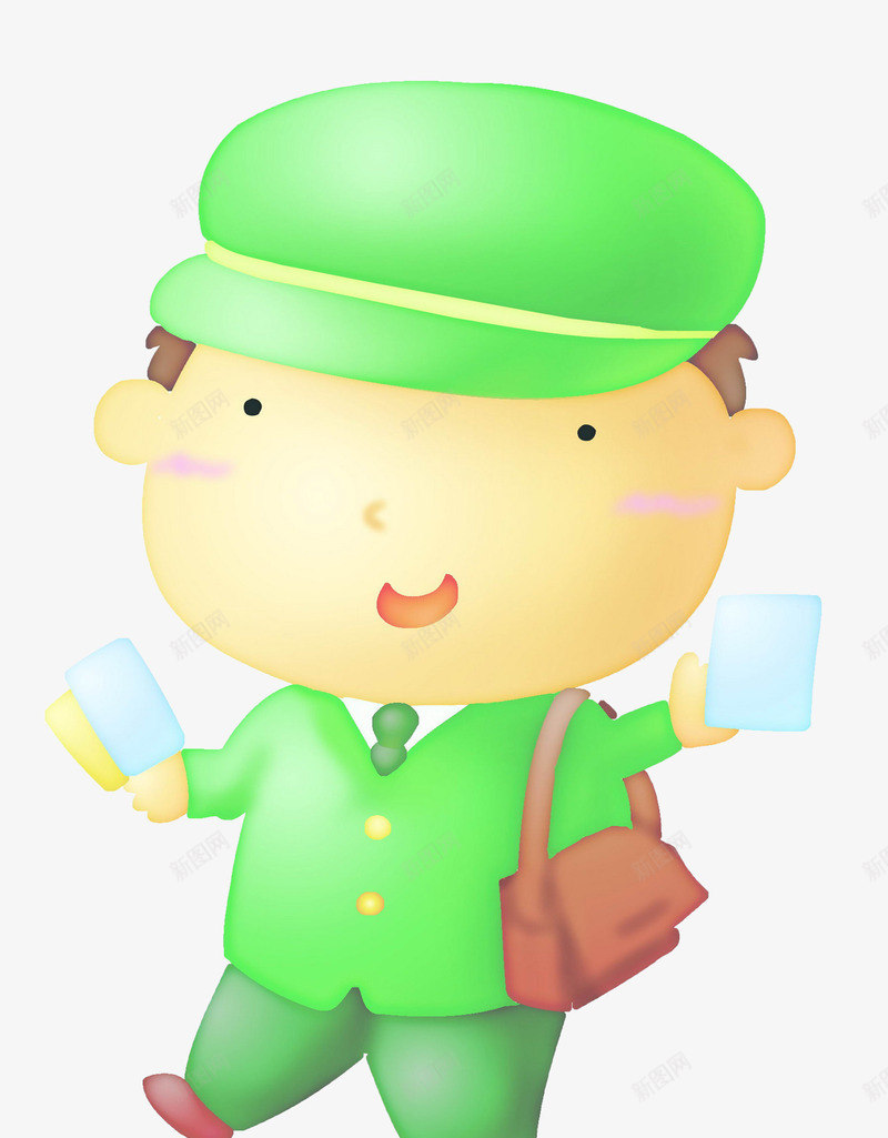 邮政投递员png免抠素材_新图网 https://ixintu.com 卡通 可爱 快递 绿色