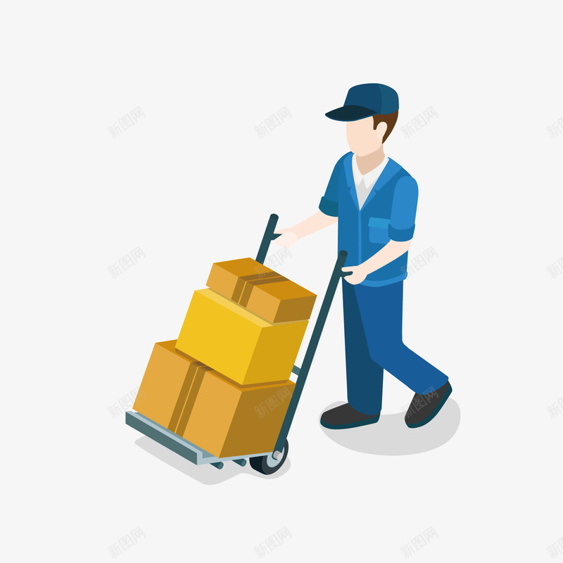 蓝色运输工矢量图ai免抠素材_新图网 https://ixintu.com 工人 快递 扁平化 渐变 盒子 蓝色 质感 运输 黄色 矢量图