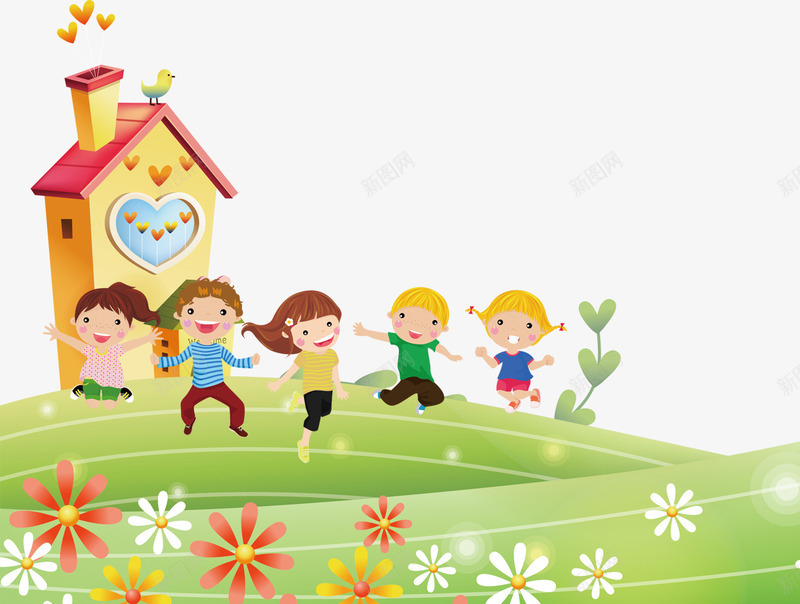 一群玩耍的小孩png免抠素材_新图网 https://ixintu.com 小孩 屋子 玩耍 草地