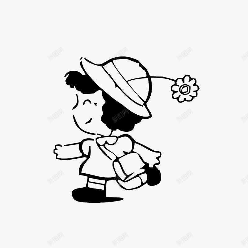 简笔手绘背书包小孩png免抠素材_新图网 https://ixintu.com 帽子 开心小孩 简笔手绘 背书包小孩 被书包小孩 黑色线稿
