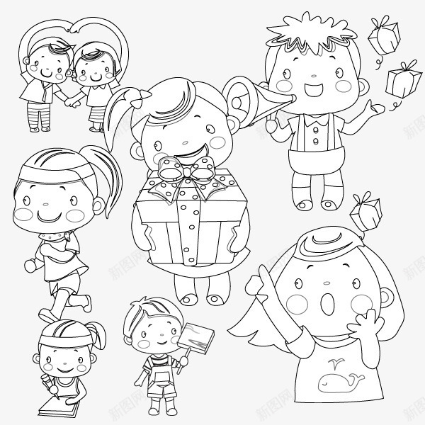 手绘节日欢呼的人物png免抠素材_新图网 https://ixintu.com 手绘 抢购 抱礼包 欢呼 素材 黑白