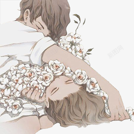 花丛里的男女png免抠素材_新图网 https://ixintu.com 女孩 手绘 爱情 禁果
