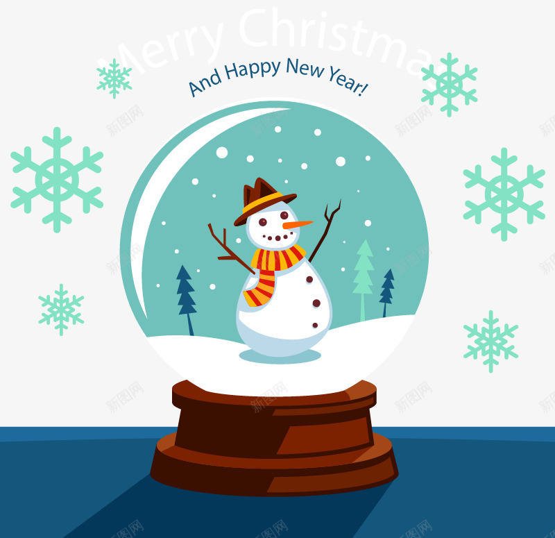 新年水晶球矢量图ai免抠素材_新图网 https://ixintu.com 免扣png素材 免费png素材 水晶球 雪人 飘雪 矢量图