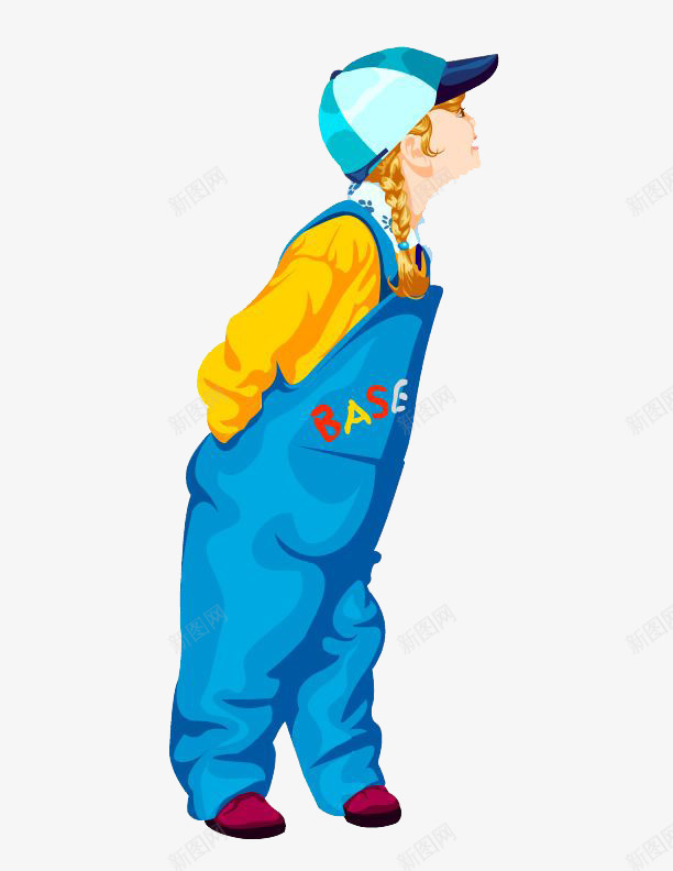 站着张望的女孩png免抠素材_新图网 https://ixintu.com 卡通 可爱 女孩 小孩 帽子 张望 站着 站着的小孩 蓝色 黄色