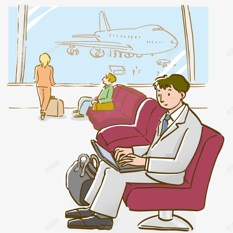 候机室的男白领矢量图ai免抠素材_新图网 https://ixintu.com 出行 旅行 日常生活 矢量图