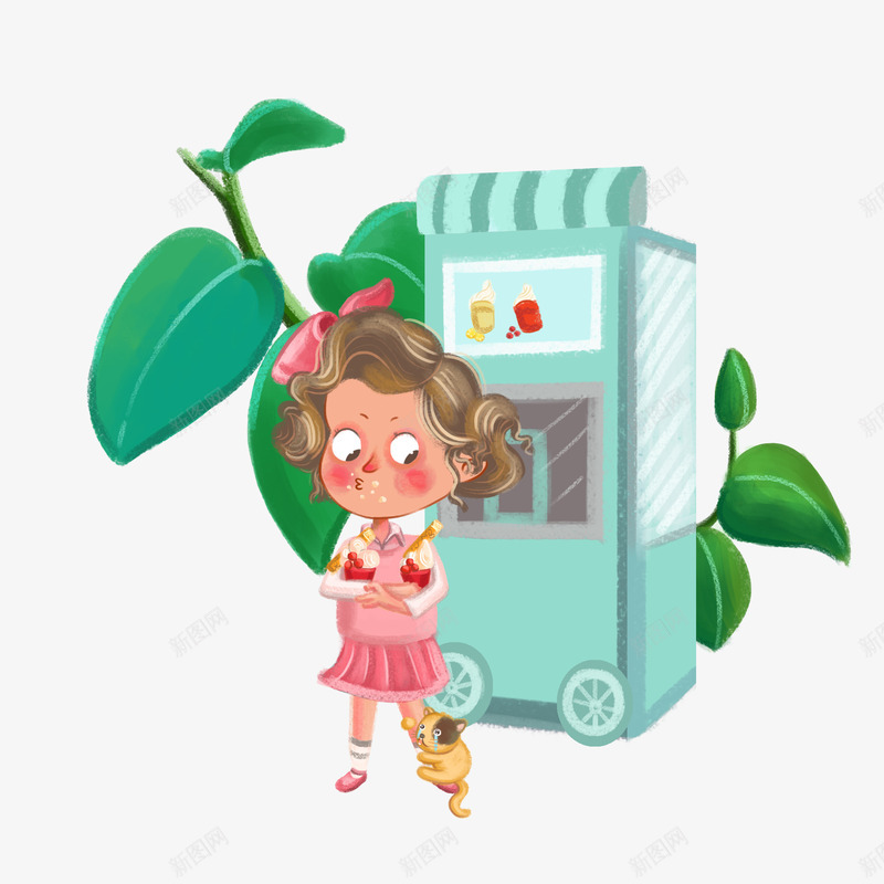 爱吃冰淇淋的小女孩png免抠素材_新图网 https://ixintu.com 元素 冰淇淋 吃货 甜品