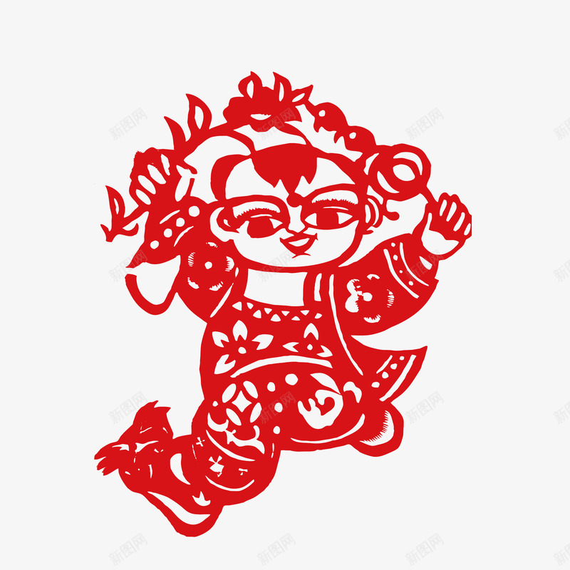 剪纸小孩png免抠素材_新图网 https://ixintu.com 剪纸 喜庆 小孩 过年