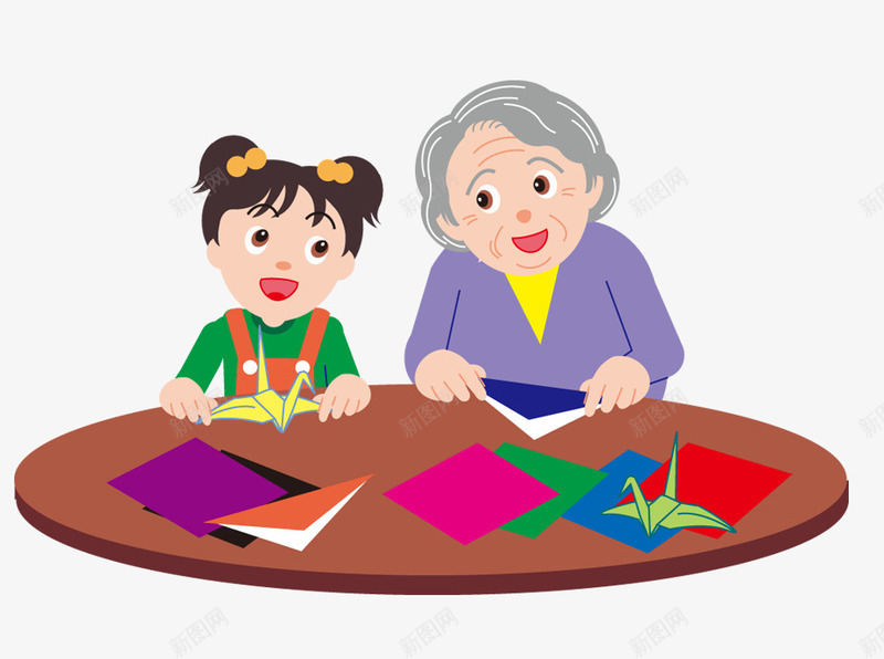 老人装饰图案png免抠素材_新图网 https://ixintu.com 小孩 折纸 老人