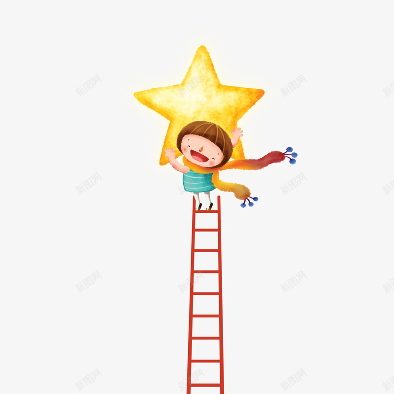 卡通女孩摘星星png免抠素材_新图网 https://ixintu.com 卡通 女孩 摘星星