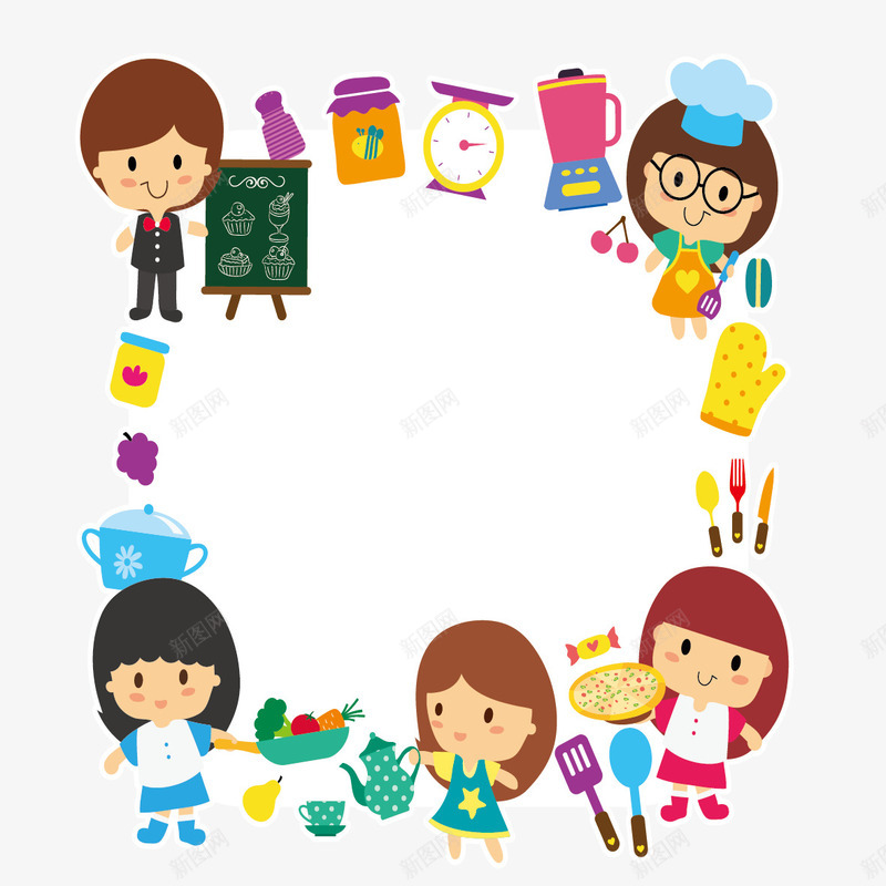 可爱卡通人像边框矢量图ai免抠素材_新图网 https://ixintu.com 卡通人物 可爱 可爱卡通人像边框 小孩 萌 矢量图